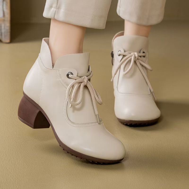 Soft Sole Booties - Women's Autumn Winter New Leather Lace